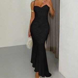 SHEIN Black Asymmetrical Evening Dress